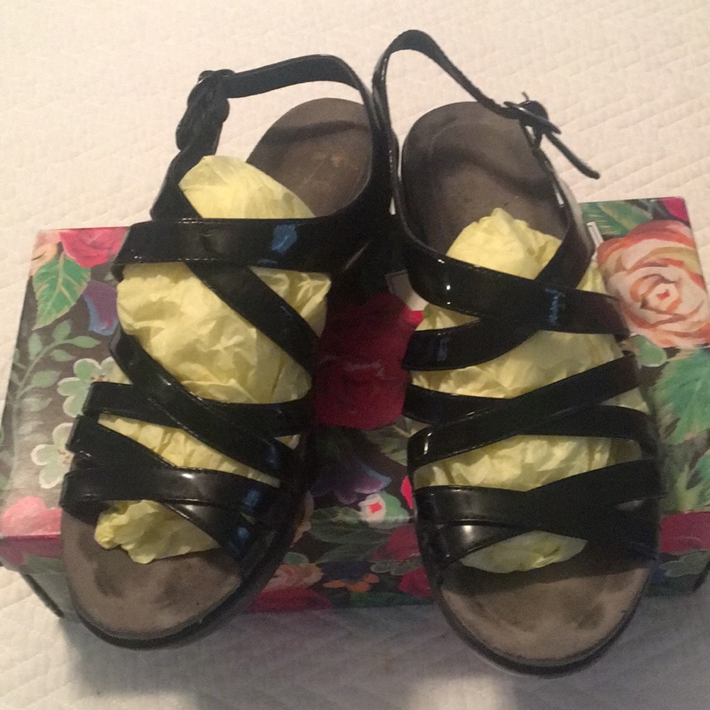 Dansko black patent leather sandals